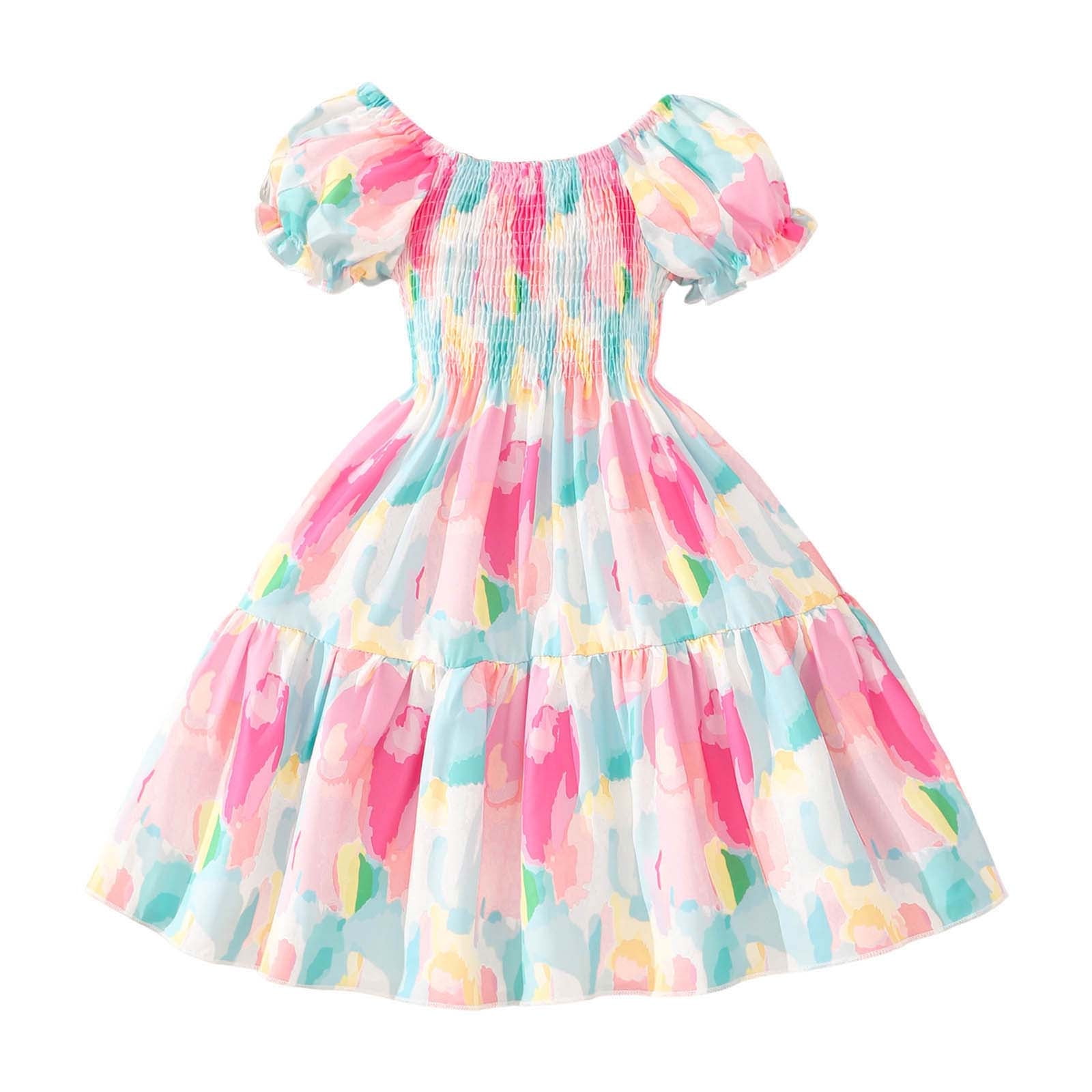 Girls Floral Ruffle Sleeve Sundress