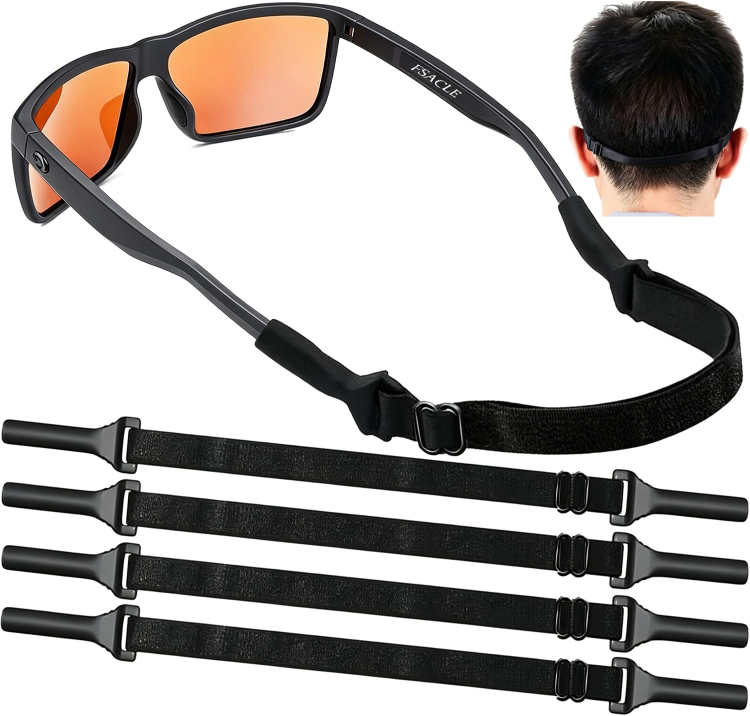 No-Tail Adjustable Eyewear Retainer Strap 4-Pack